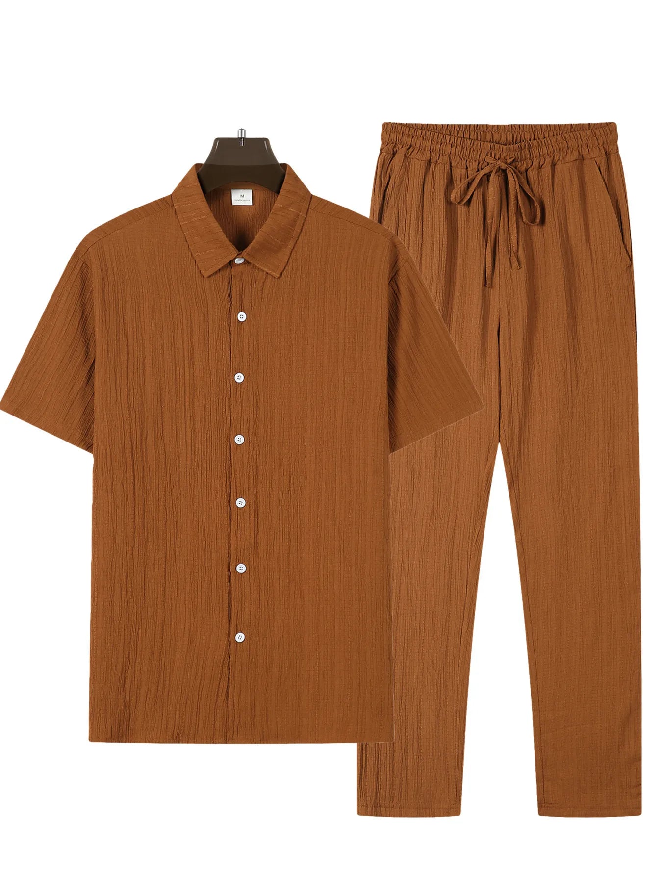 Spring Summer New Style Men's Sets Fashion Solid Short Sleeve Button Cardigan Tops and Pants 2 Piece Sets Man Casual Sports Suit