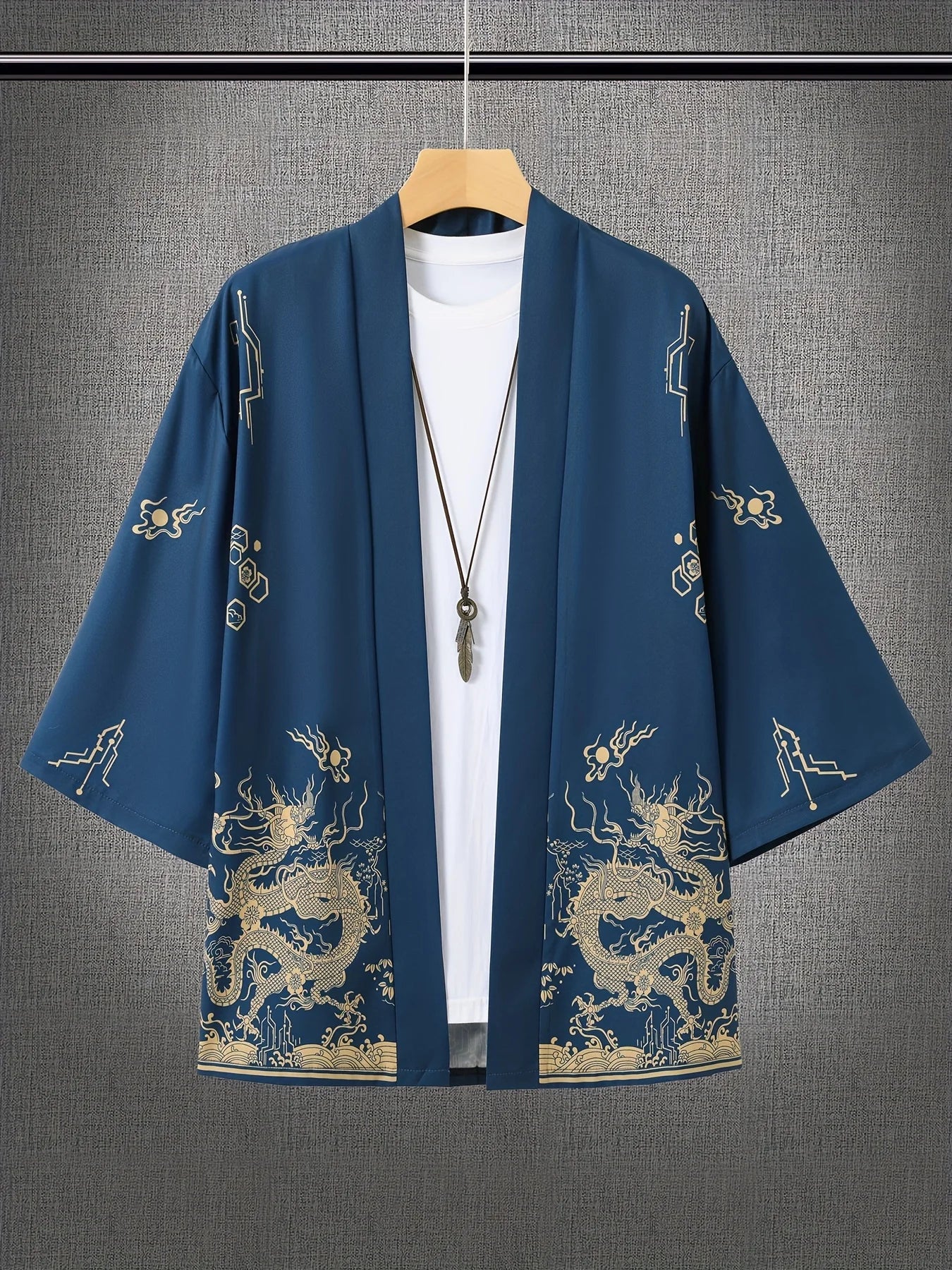 Unisex Kimono Dragon Print Top Fashion Casual Cardigan Yukata Outfit Japanese Streetwear Traditional Clothing
