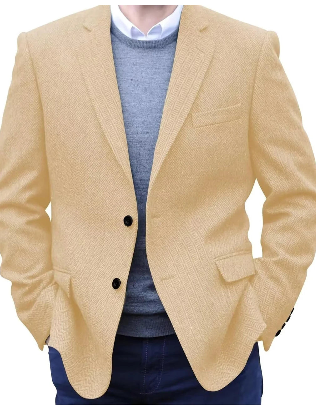 Premium Men's Suit Brown Blazer Prom Tuxedos Herringbone Tweed Single Breasted Formal Bussiness Jacket for Wedding(Only Coat)
