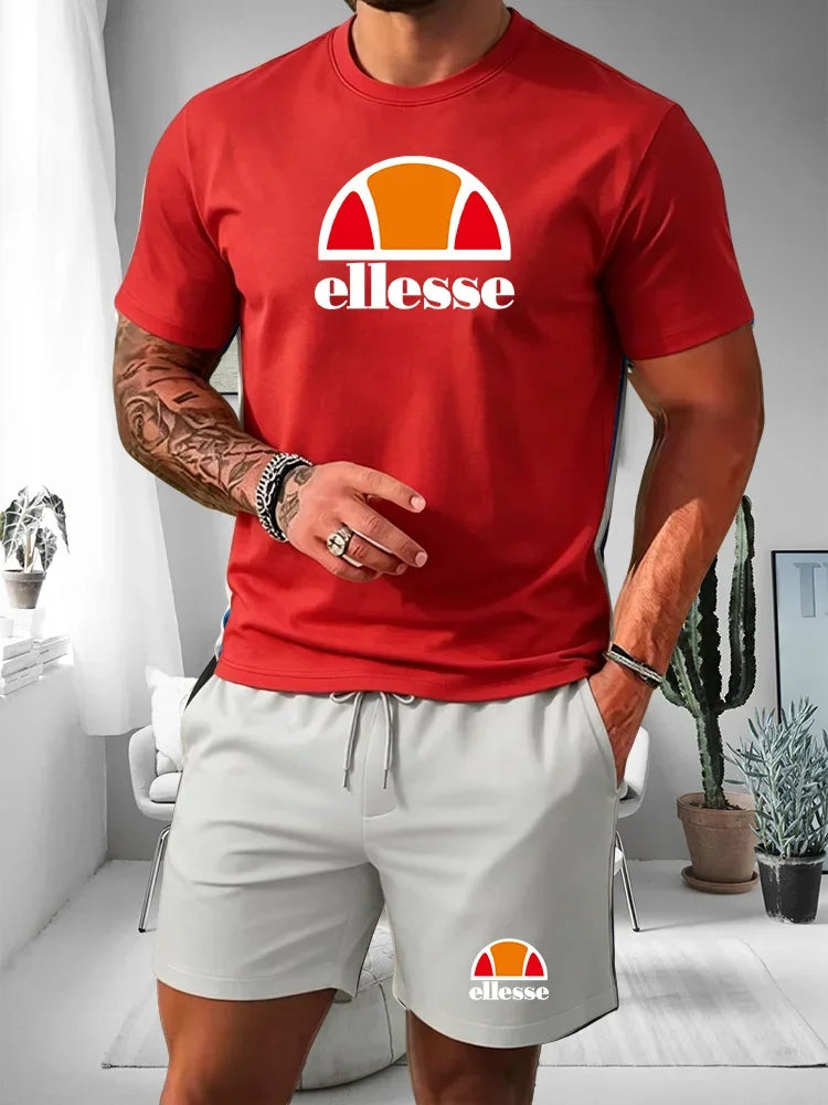 2026 Short Sleeved T-shirt Men's Summer Leisure Sports Set Outdoor Street Short Sleeved Shorts Two Piece Set Men's Summer Set