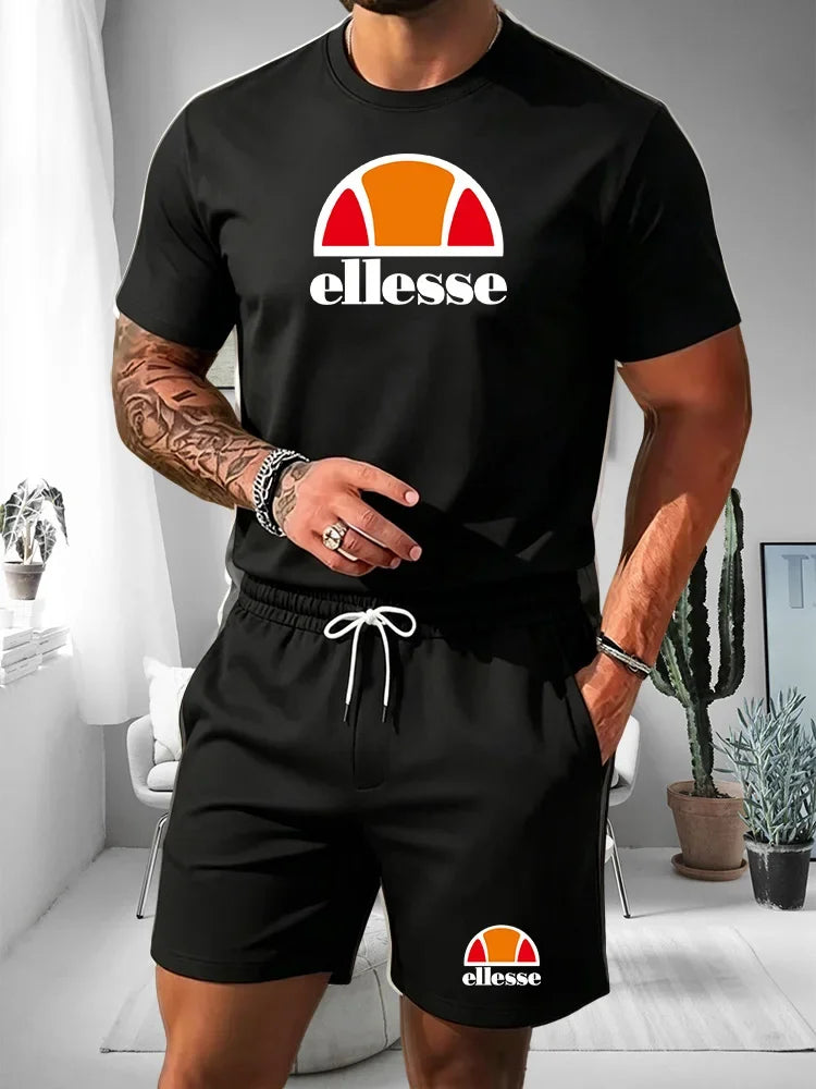 2026 Short Sleeved T-shirt Men's Summer Leisure Sports Set Outdoor Street Short Sleeved Shorts Two Piece Set Men's Summer Set