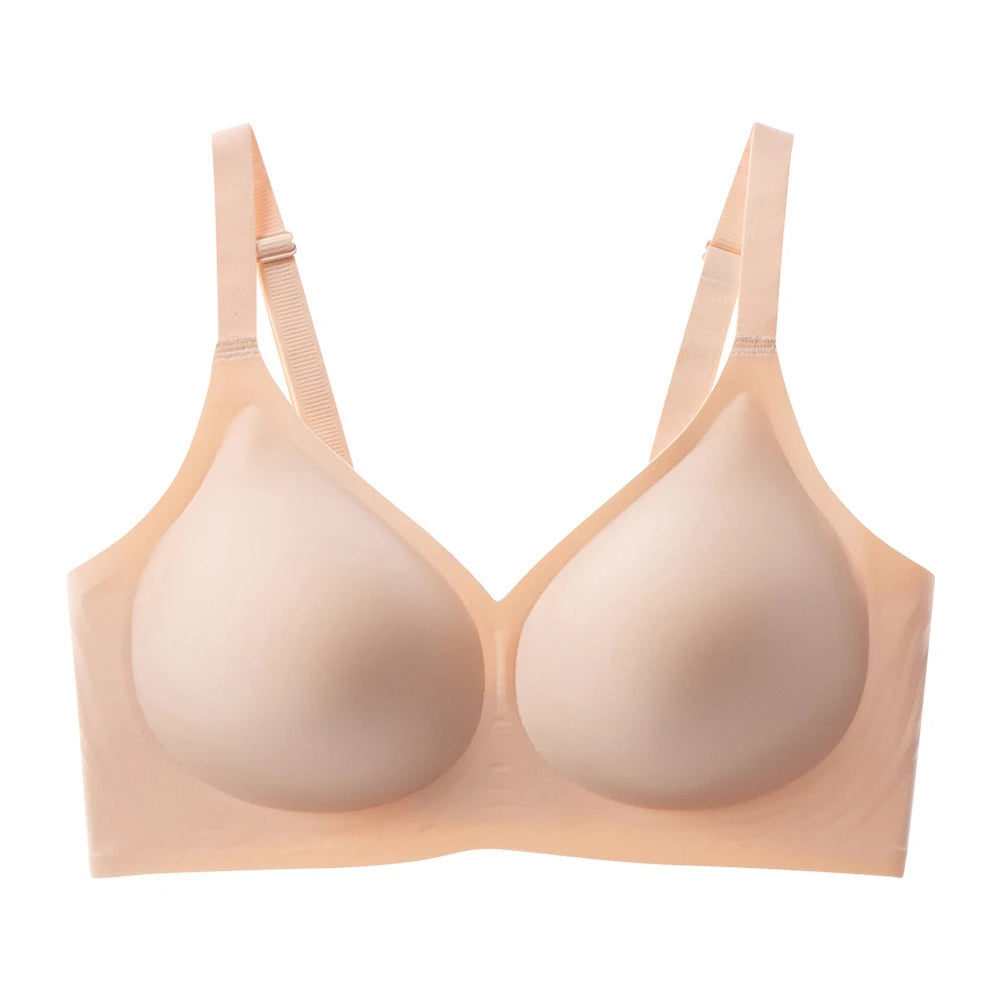 Jelly Wireless Bra Deep V Push Up Bra Seamless T-Shirt Comfortable Plunge No Underwire Bras with Adjustable Straps Everyday Bras
