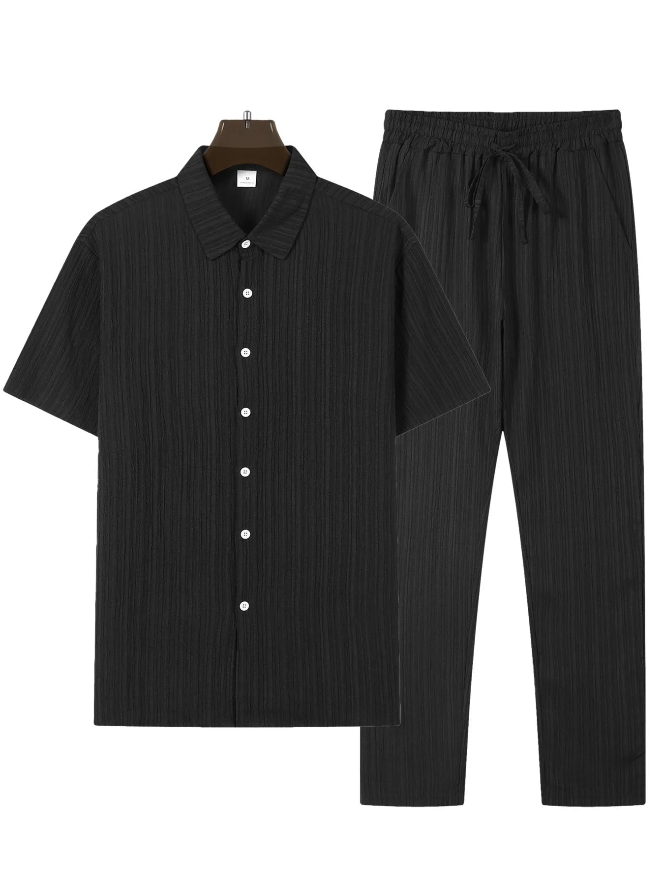 Spring Summer New Style Men's Sets Fashion Solid Short Sleeve Button Cardigan Tops and Pants 2 Piece Sets Man Casual Sports Suit