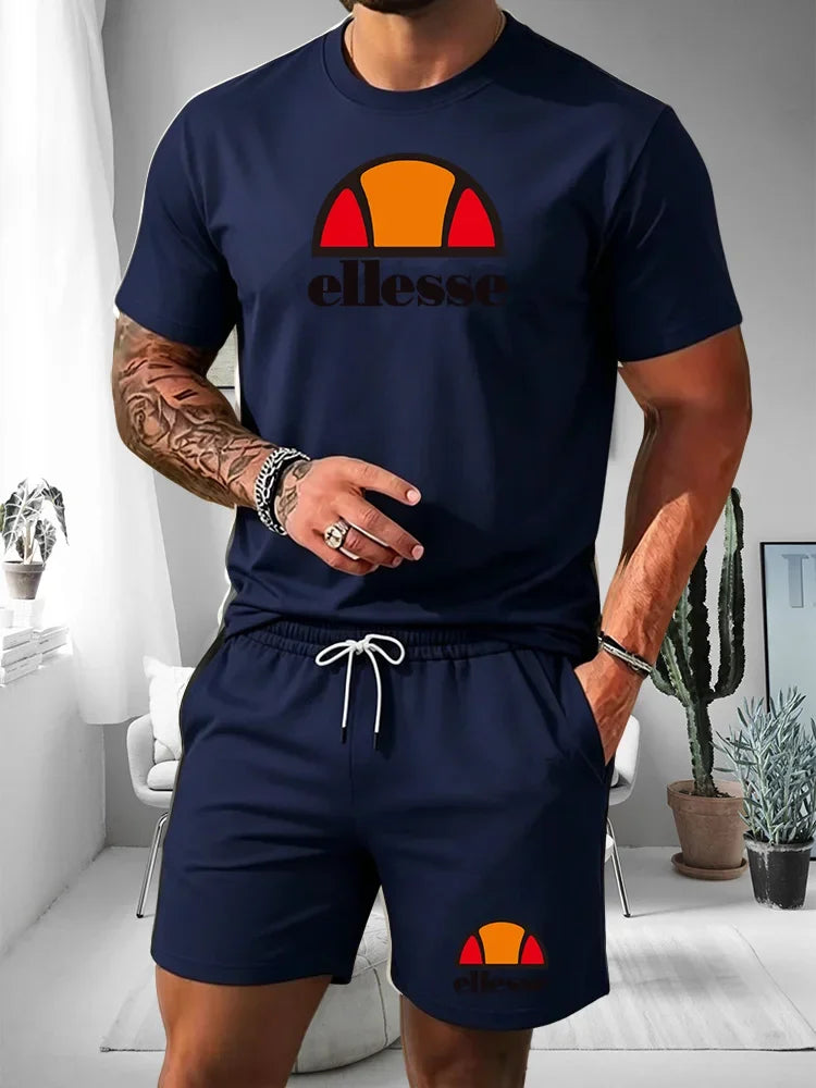 2026 Short Sleeved T-shirt Men's Summer Leisure Sports Set Outdoor Street Short Sleeved Shorts Two Piece Set Men's Summer Set