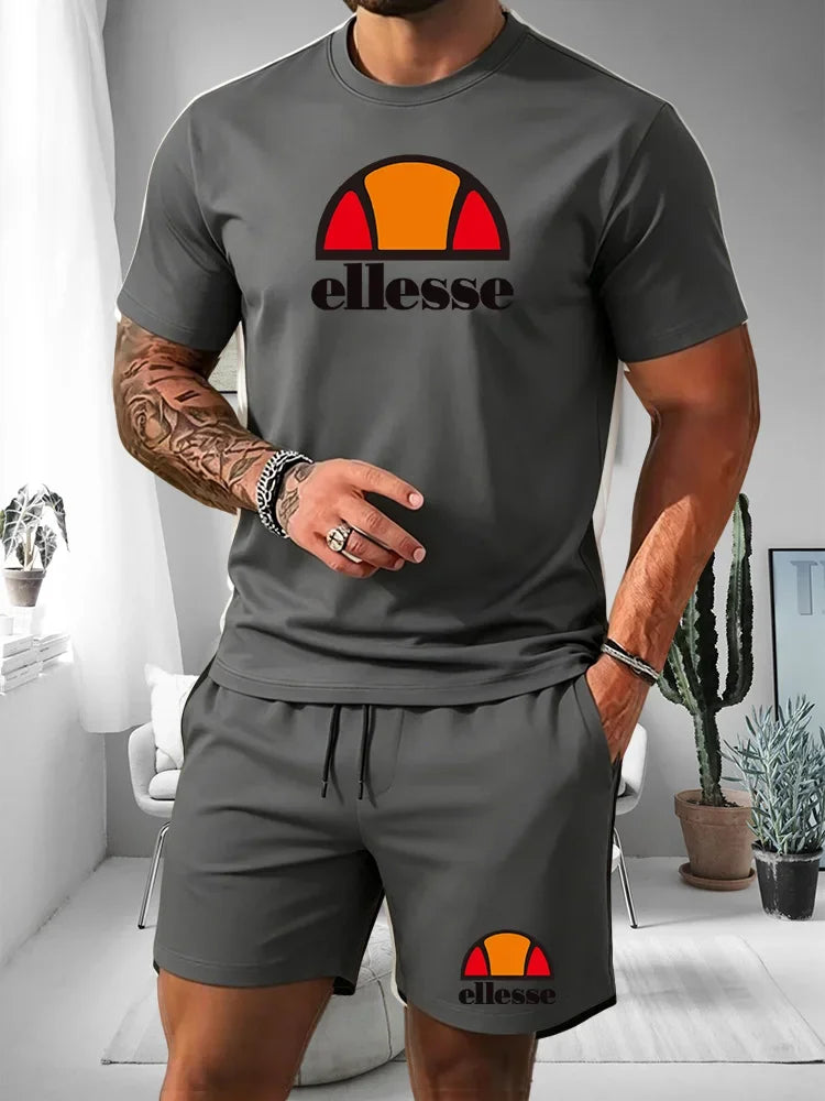 2026 Short Sleeved T-shirt Men's Summer Leisure Sports Set Outdoor Street Short Sleeved Shorts Two Piece Set Men's Summer Set