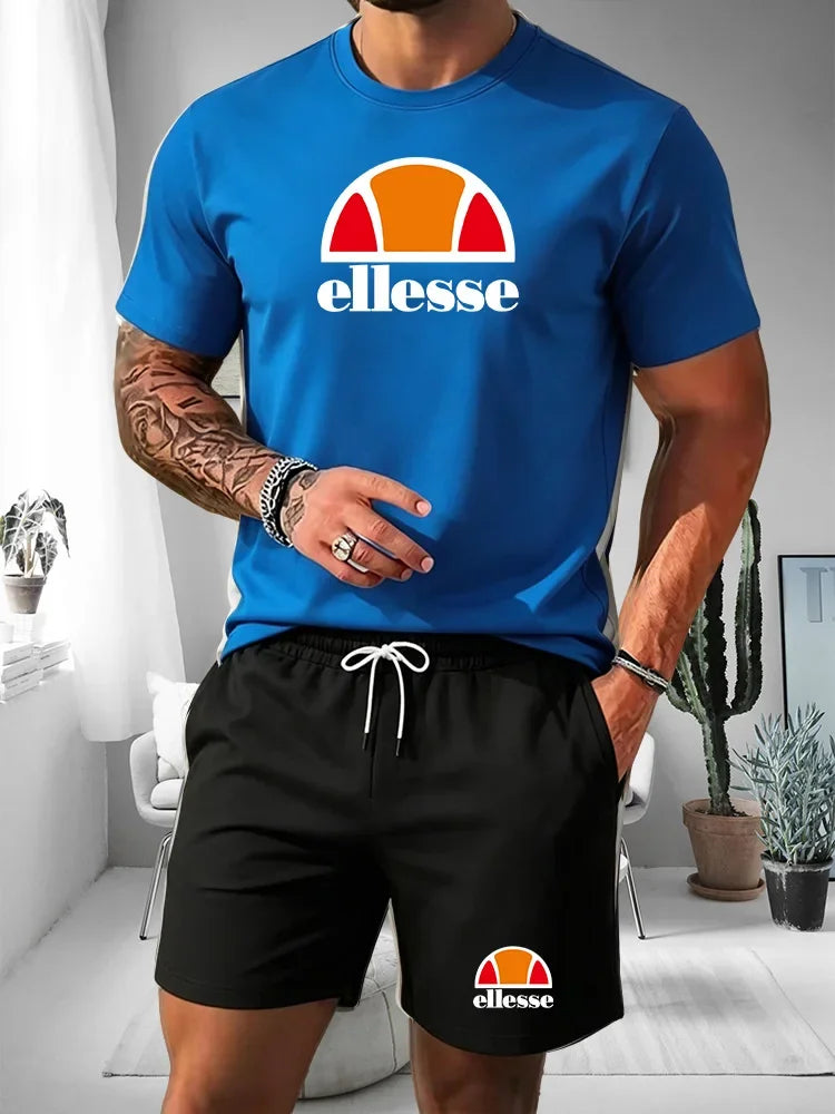 2026 Short Sleeved T-shirt Men's Summer Leisure Sports Set Outdoor Street Short Sleeved Shorts Two Piece Set Men's Summer Set