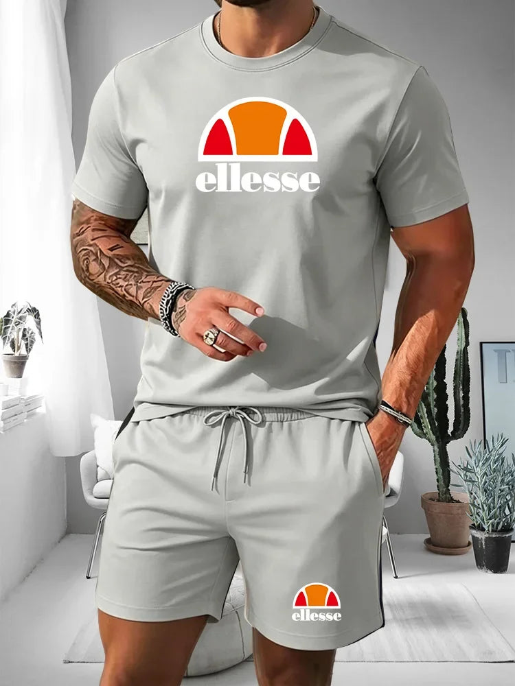 2026 Short Sleeved T-shirt Men's Summer Leisure Sports Set Outdoor Street Short Sleeved Shorts Two Piece Set Men's Summer Set