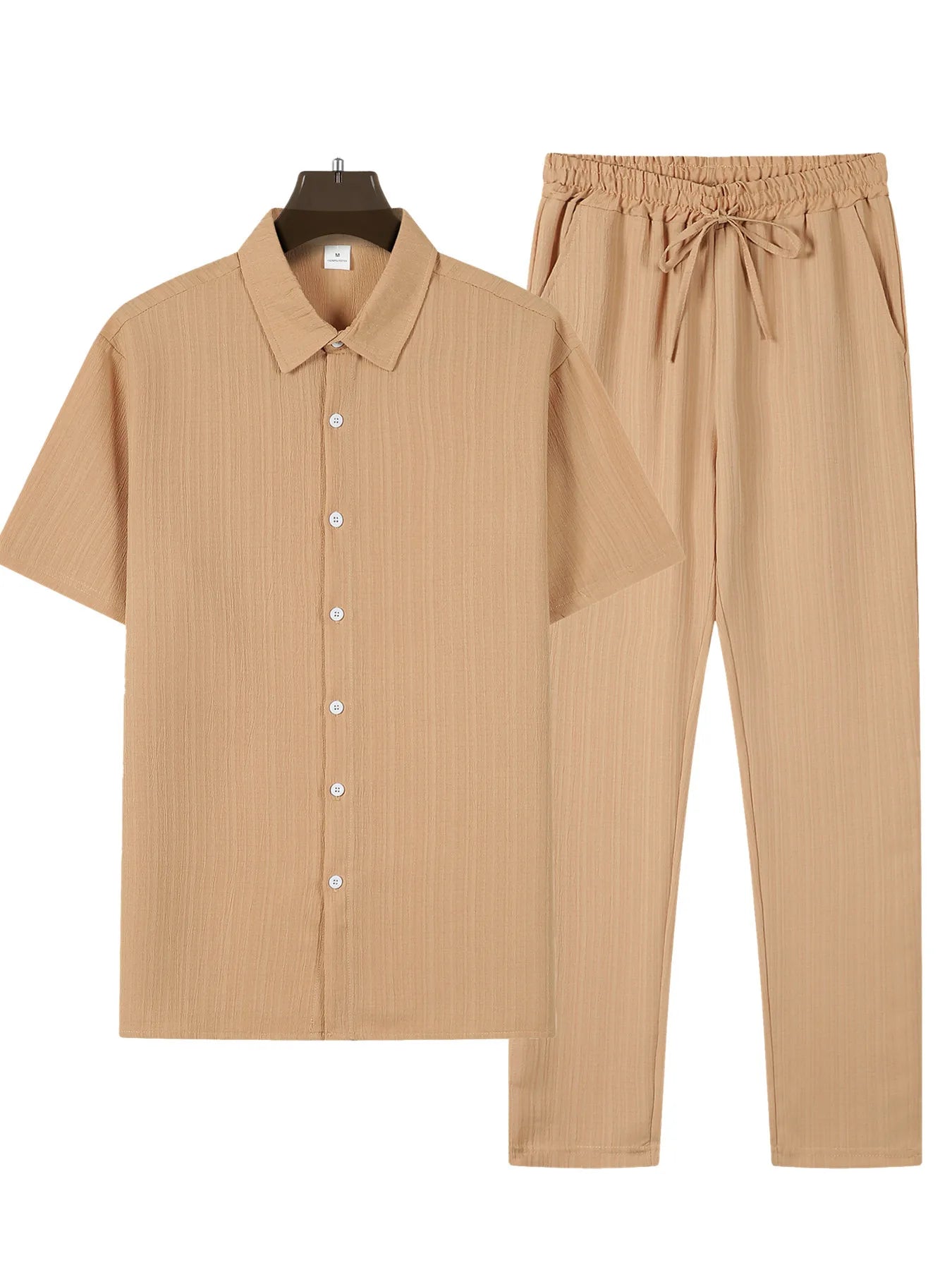Spring Summer New Style Men's Sets Fashion Solid Short Sleeve Button Cardigan Tops and Pants 2 Piece Sets Man Casual Sports Suit