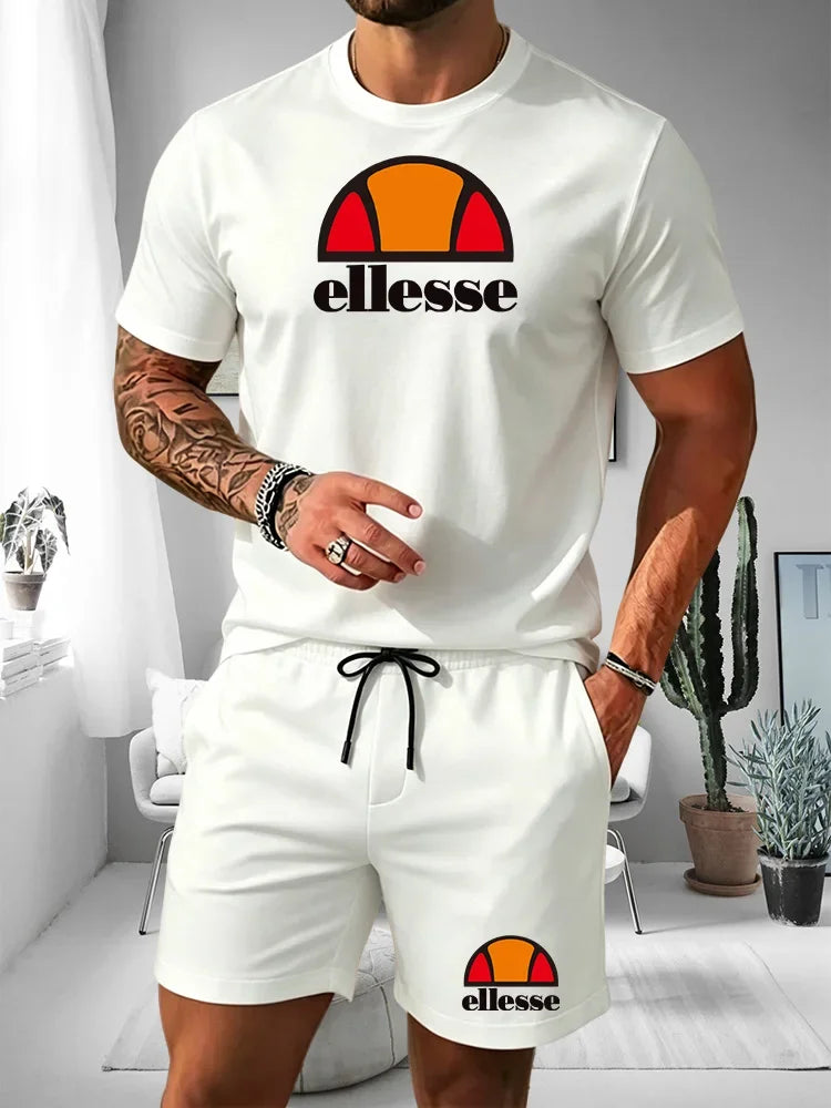 2026 Short Sleeved T-shirt Men's Summer Leisure Sports Set Outdoor Street Short Sleeved Shorts Two Piece Set Men's Summer Set