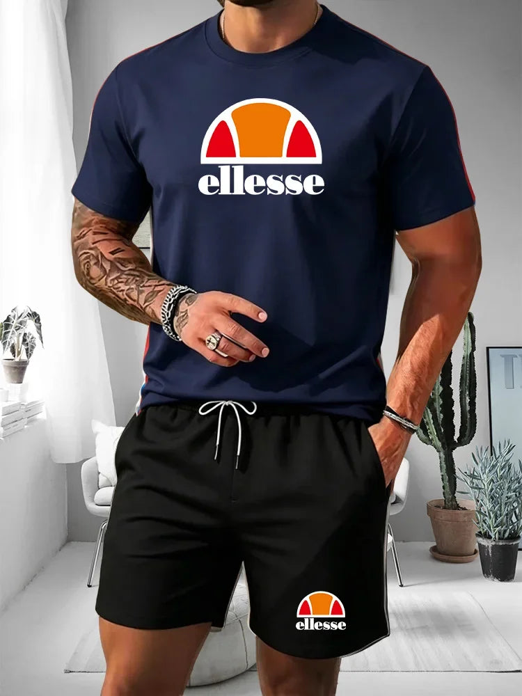 2026 Short Sleeved T-shirt Men's Summer Leisure Sports Set Outdoor Street Short Sleeved Shorts Two Piece Set Men's Summer Set