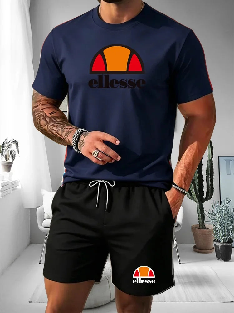 2026 Short Sleeved T-shirt Men's Summer Leisure Sports Set Outdoor Street Short Sleeved Shorts Two Piece Set Men's Summer Set