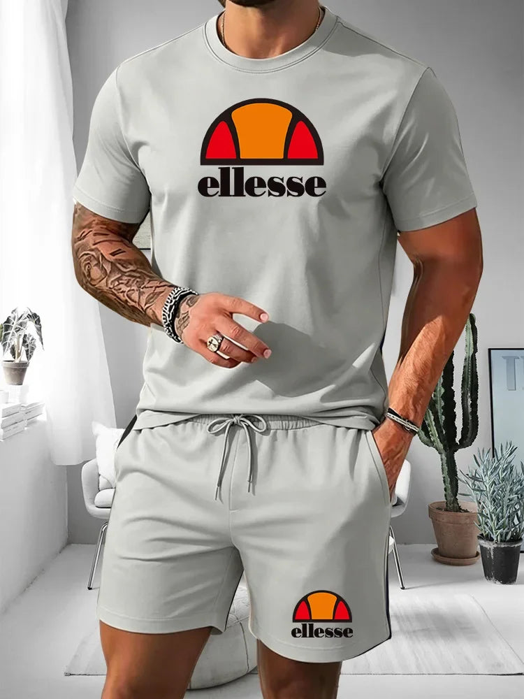 2026 Short Sleeved T-shirt Men's Summer Leisure Sports Set Outdoor Street Short Sleeved Shorts Two Piece Set Men's Summer Set