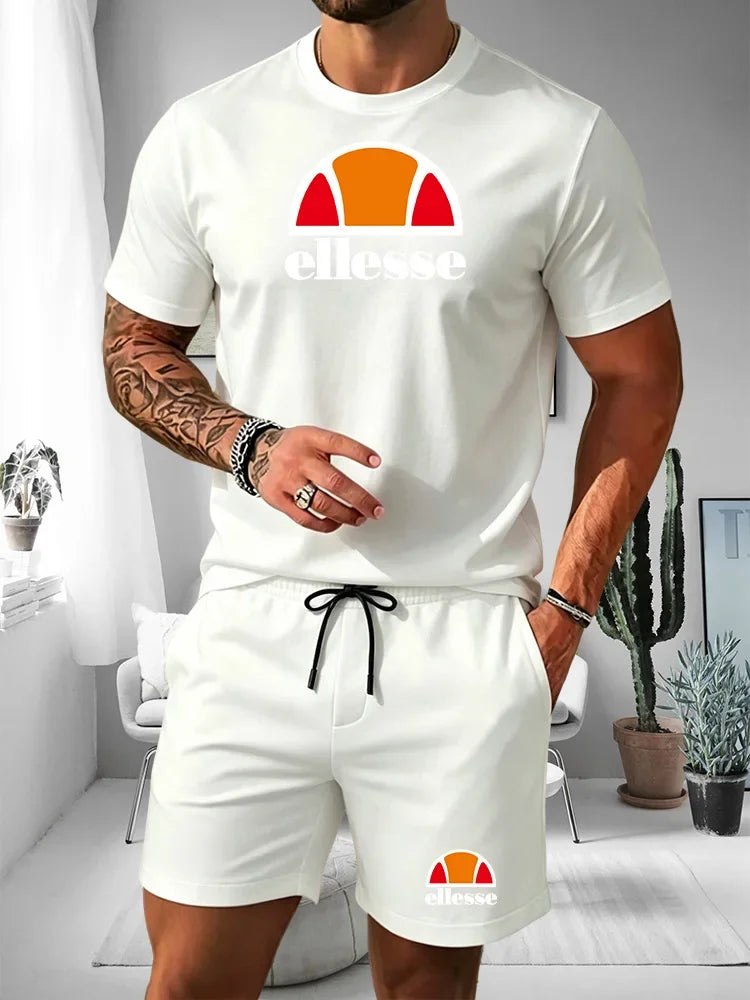 2026 Short Sleeved T-shirt Men's Summer Leisure Sports Set Outdoor Street Short Sleeved Shorts Two Piece Set Men's Summer Set