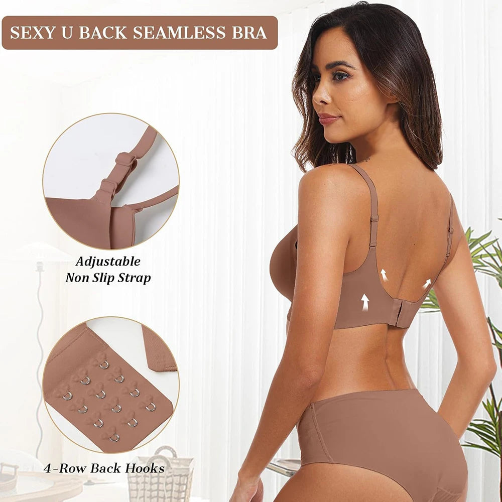 Jelly Wireless Bra Deep V Push Up Bra Seamless T-Shirt Comfortable Plunge No Underwire Bras with Adjustable Straps Everyday Bras