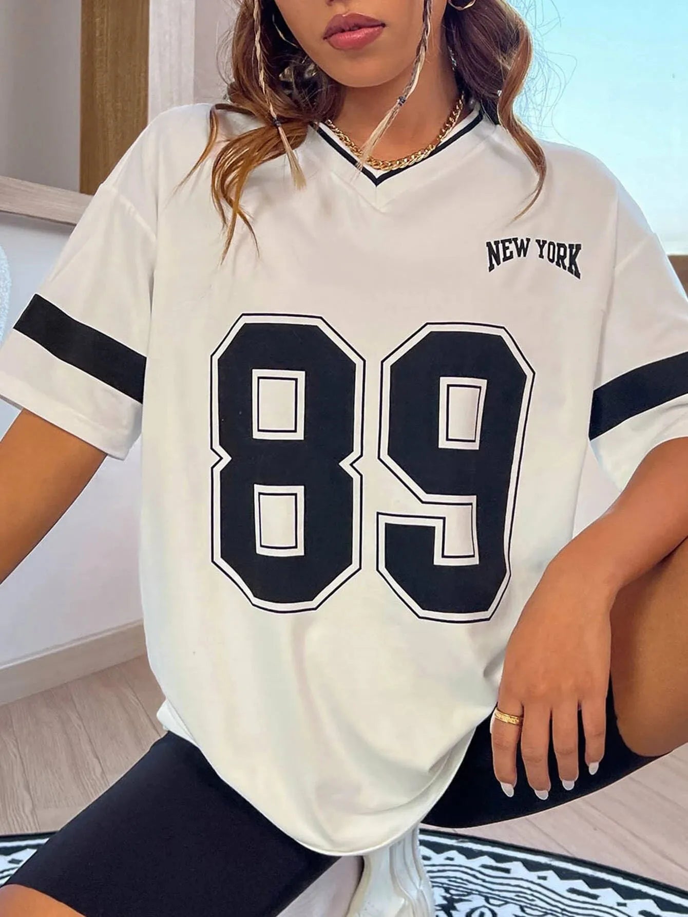 Summer Women Winner Number 89 Print T-shirts Female Summer Basic V-neck Tees Casual Retro Streetwear Ladies Tees Plus Size Tops